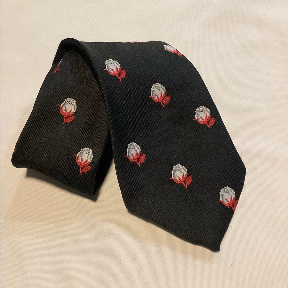 Dior Black Tie with Red and White Floral Design